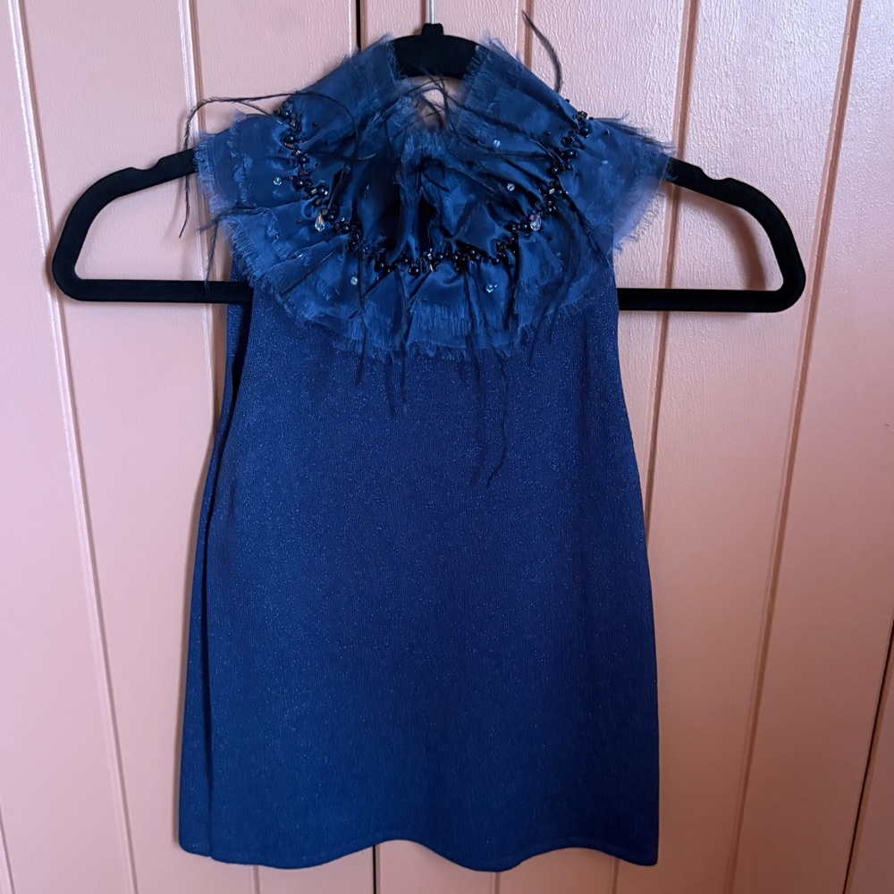 Blue Beaded Feather Top